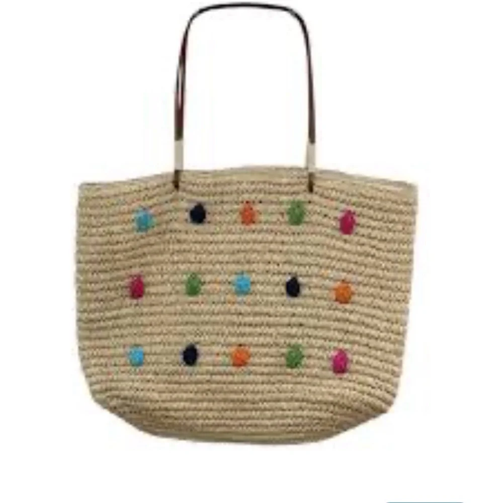 Issac Mizrahi/New York colorful straw tote bag w/matching straw clutch